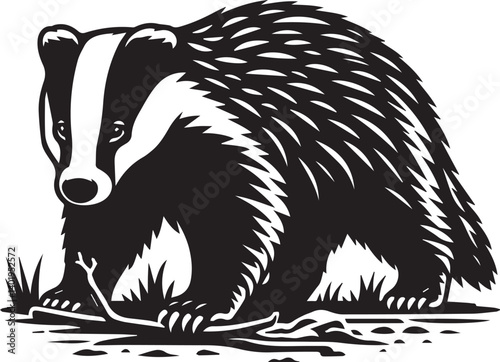 Badger illustration, Badger silhouette vector isolated on white background full body
