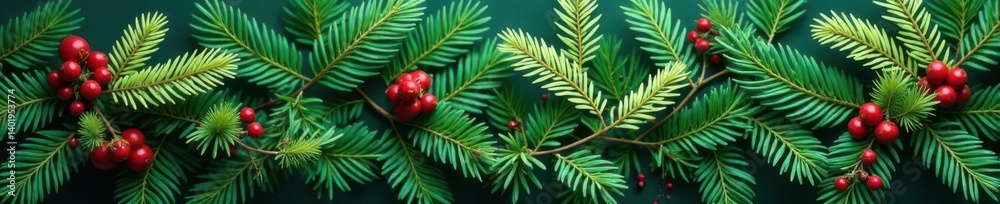 Evergreen branches woven into a seamless Christmas border, evergreen, winter wonderland Evergreen branches woven into a seamless Christmas border, evergreen, winter wonderland