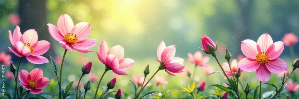 Delicate watercolor flowers blooming in a garden , flowers, watercolor Delicate watercolor flowers blooming in a garden , flowers, watercolor