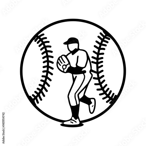 Baseball Player Inside Baseball Icon Illustration