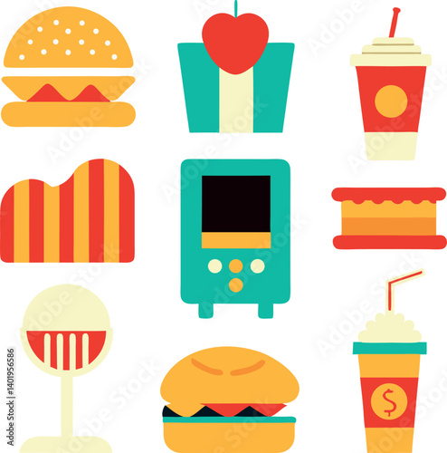 fast food icons set