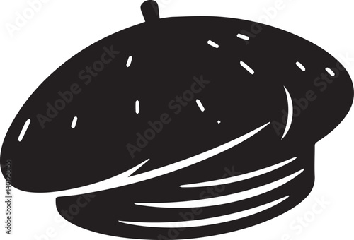 Black beret hat icon shape silhouette, Beret Hat illustration, Beret Hat silhouette vector isolated on white background