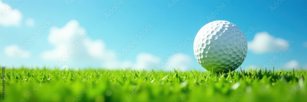 Ball bouncing on green grass with blue sky above, grass, nature Ball bouncing on green grass with blue sky above, grass, nature