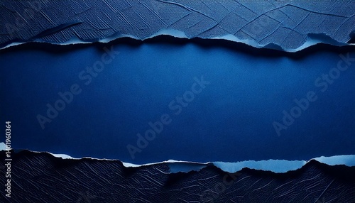 Poster background with blue torn paper motif on top and bottom