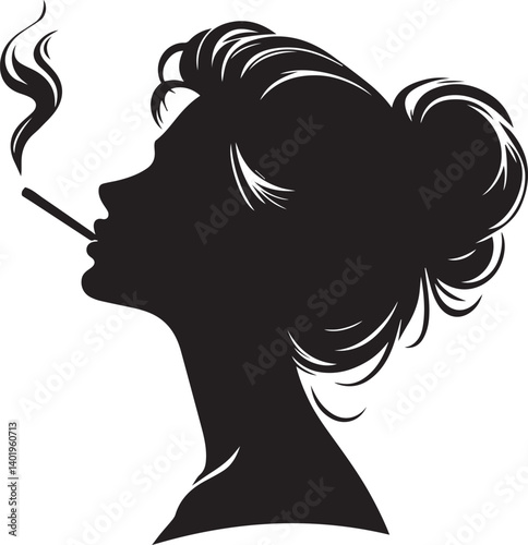 woman smoking head illustration, woman smoking cigarette, shaking head silhouette vector isolated on white background