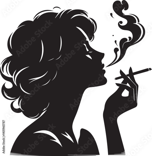woman smoking head illustration, woman smoking cigarette, shaking head silhouette vector isolated on white background