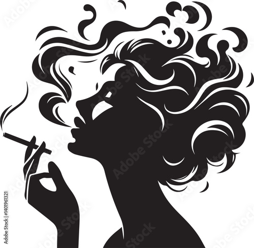 woman smoking head illustration, woman smoking cigarette, shaking head silhouette vector isolated on white background