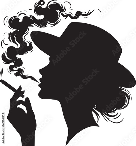 woman smoking head illustration, woman smoking cigarette, shaking head silhouette vector isolated on white background