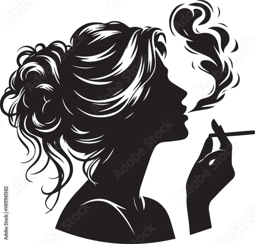 woman smoking head illustration, woman smoking cigarette, shaking head silhouette vector isolated on white background