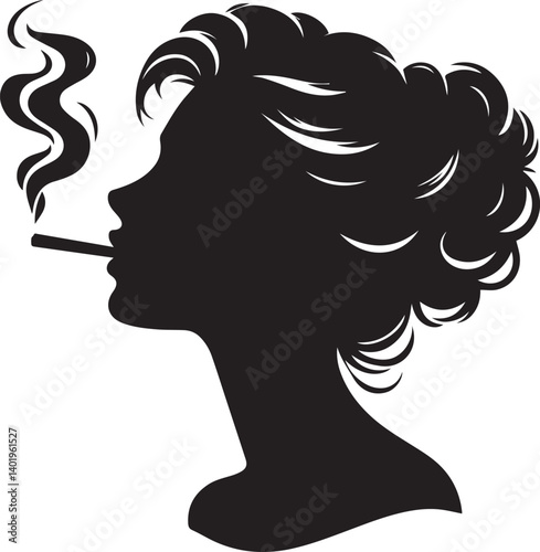 woman smoking head illustration, woman smoking cigarette, shaking head silhouette vector isolated on white background