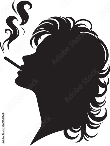 woman smoking head illustration, woman smoking cigarette, shaking head silhouette vector isolated on white background