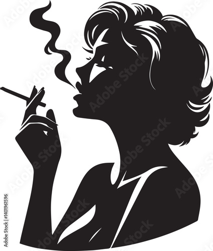 woman smoking head illustration, woman smoking cigarette, shaking head silhouette vector isolated on white background