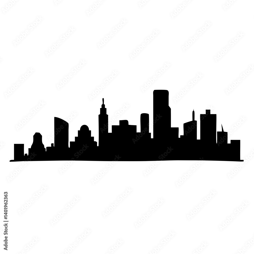 Naklejka premium Silhouette of a City Skyline With Skyscrapers at Dusk Showcasing Urban Architecture and Dynamic City Life Generative AI