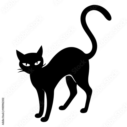Sleek Black Cat Silhouette Poses Gracefully Against a White Background Capturing the Essence of Feline Elegance Generative AI