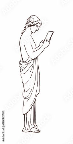Classical Greek Figure Interacting With Modern Technology in a Harmonious Blend of Ancient and Contemporary Culture Generative AI