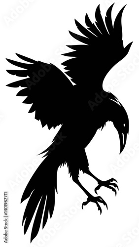Silhouette of a Bird Taking Flight Against a White Background Capturing a Moment of Freedom Generative AI