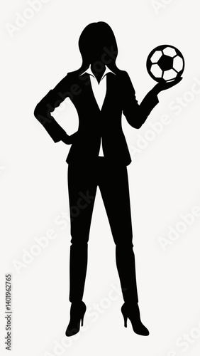 Empowered Businesswoman Silhouette in Professional Attire Confidently Holding a Soccer Ball Generative AI