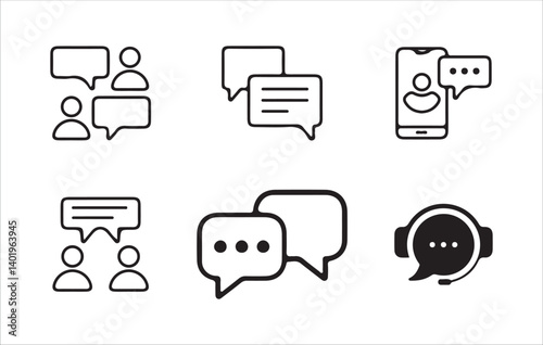 Comment icon speech bubble symbol. Speech bubble collection. Chat thin line icon set. Contains speech bubbles, messages, and inboxes. Vector Illustration