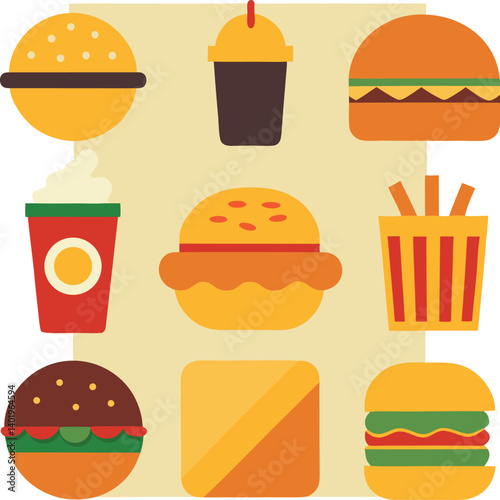 different-fast-food-meal-combos-vector-element set