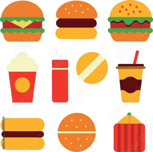 different-fast-food-meal-combos-vector-element set