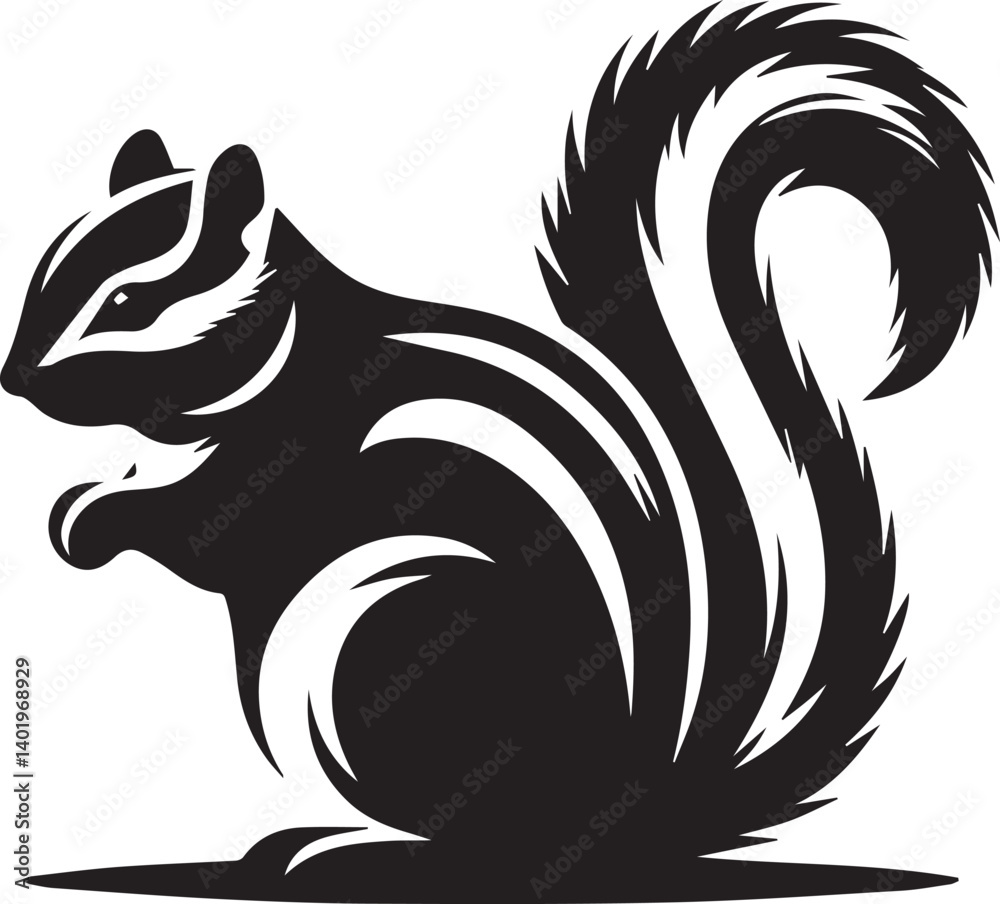 Obraz premium black and white squirrel, squirrel illustration, squirrel silhouette vector isolated on white background