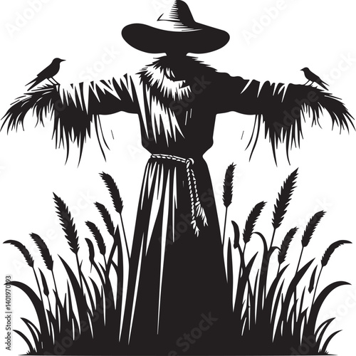 scarecrow illustration, scarecrow vector, scarecrow silhouette vector isolated on white background