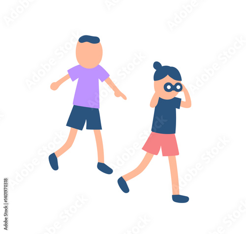 双眼鏡で観察する男の子のイラスト
