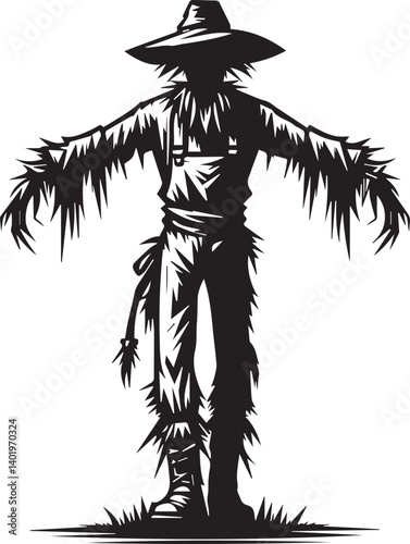 scarecrow illustration, scarecrow vector, scarecrow silhouette vector isolated on white background
