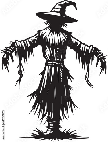 scarecrow illustration, scarecrow vector, scarecrow silhouette vector isolated on white background