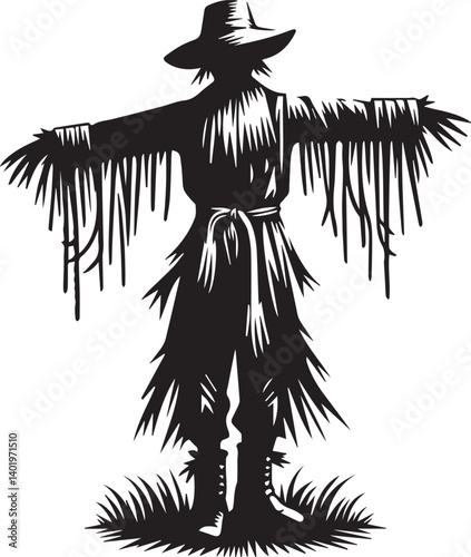 scarecrow illustration, scarecrow vector, scarecrow silhouette vector isolated on white background