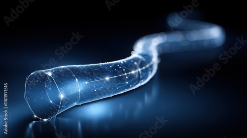 Abstract glowing line with dots on dark background, digital art