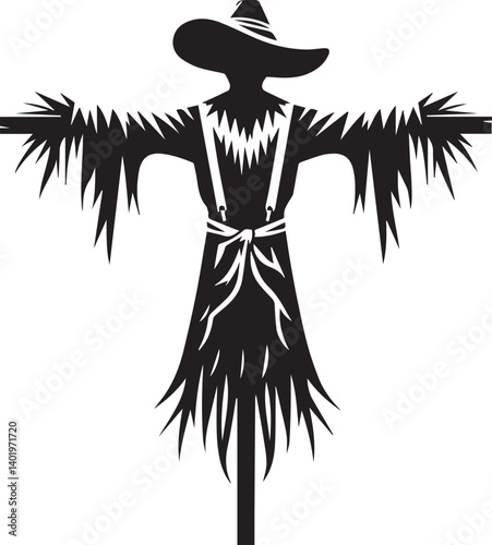 scarecrow illustration, scarecrow vector, scarecrow silhouette vector isolated on white background