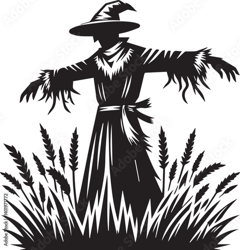 scarecrow illustration, scarecrow vector, scarecrow silhouette vector isolated on white background