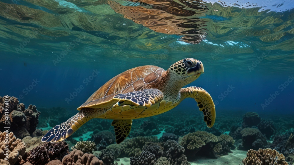 Fototapeta premium green sea turtle swimming