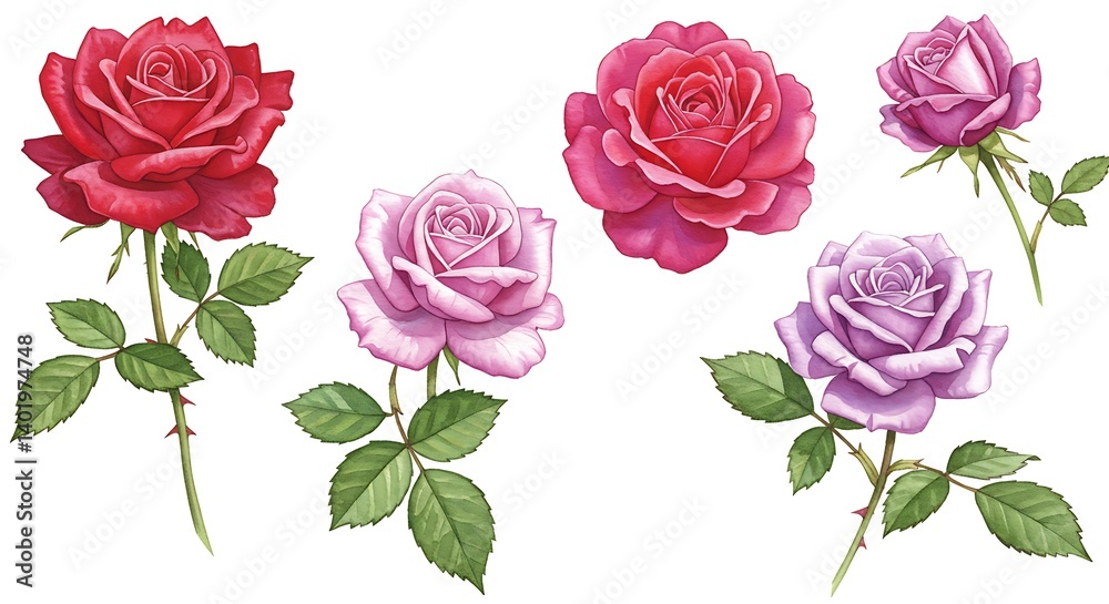 Naklejka premium Rose Variations AI Generated