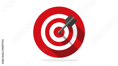 Flat icon of a dart hitting a target board isolated on white background for goal setting and success concepts