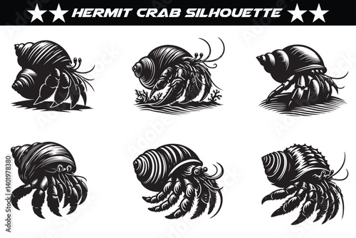 Hermit crab silhouette vector illustration
