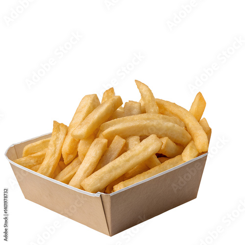 French fries in box isolated on transparent background