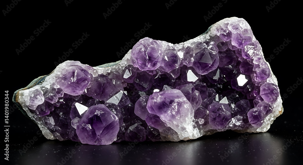 Fototapeta premium Vibrant Amethyst Geode Cluster: Close-Up Studio Shot AI Generated