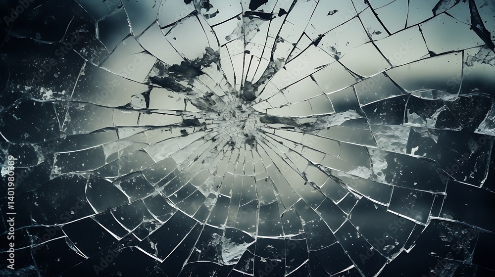 Obraz premium Shattered Broken Glass Pieces Texture, Abstract Sharp Fragments Detail, Splintered Surface