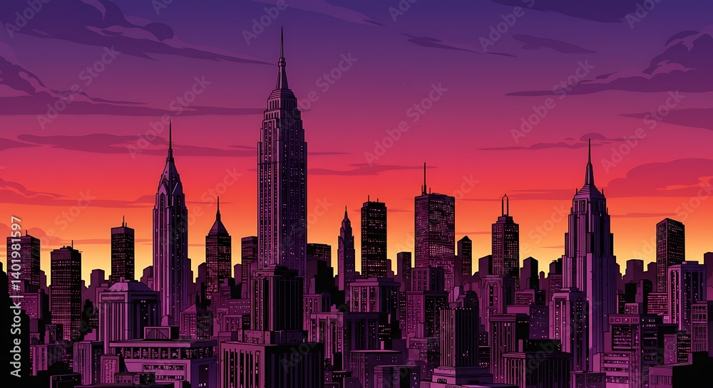 Fototapeta premium Crimson Skyline Serenade AI Generated