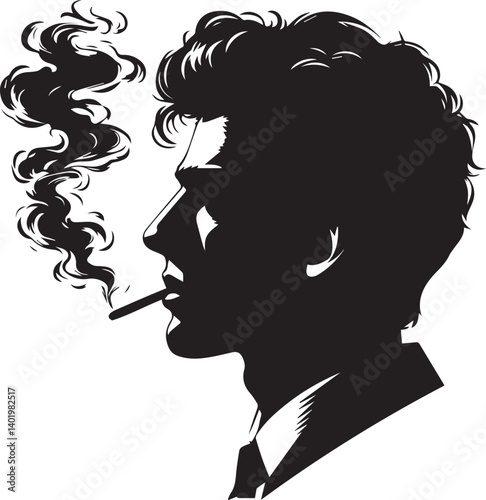 young male smoking head illustration, man smoking cigarette, young male smoking head  silhouette vector isolated on white background