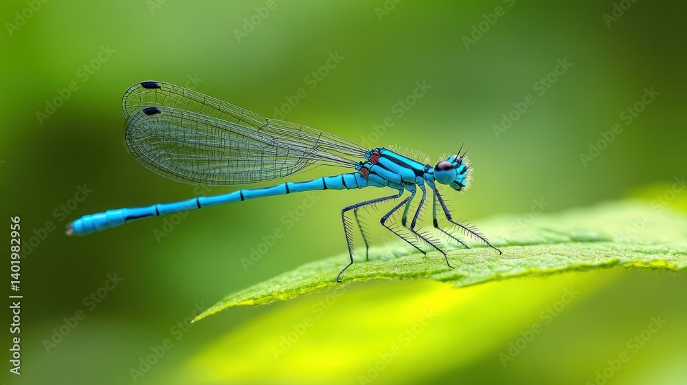 Vibrant blue dragonfly perched on a leaf (1) Vibrant blue dragonfly perched on a leaf (1)