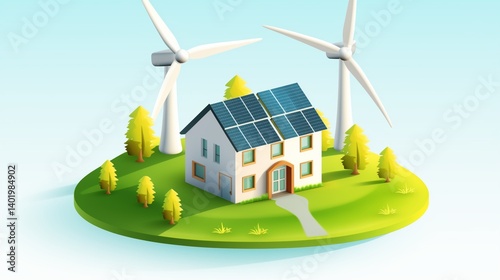 Isometric eco friendly house with wind turbine vector image