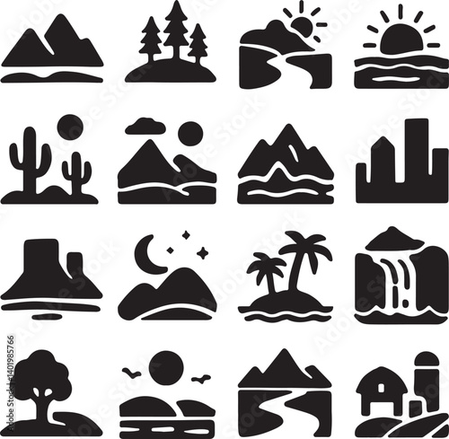 Travel and nature adventure icon set in silhouette style