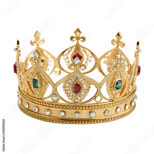 Golden Crown with Diamonds and Gems isolated on transparent background