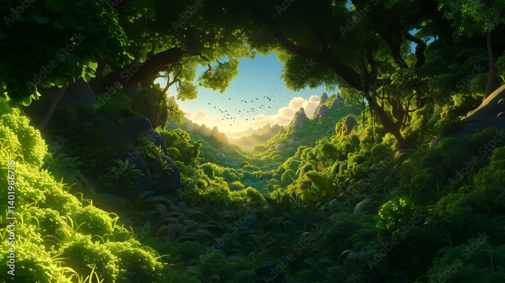a wonderful wildlife scene of a very green jungle a wonderful wildlife scene of a very green jungle