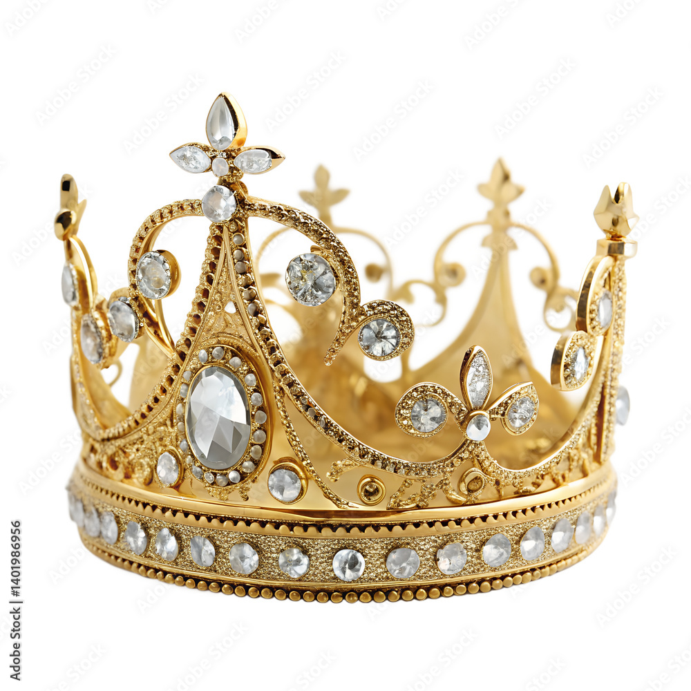 Golden Crown with Diamonds and Gems isolated on transparent background Golden Crown with Diamonds and Gems isolated on transparent background