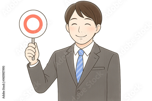 Wallpaper Mural 微笑んで正解プレートを持つ男性新入社員3 Torontodigital.ca