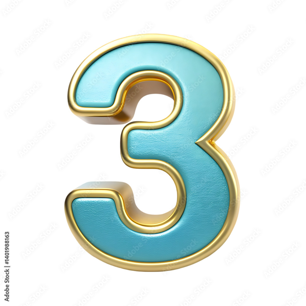 Teal Gold Number 3: 3D Render Teal Gold Number 3: 3D Render